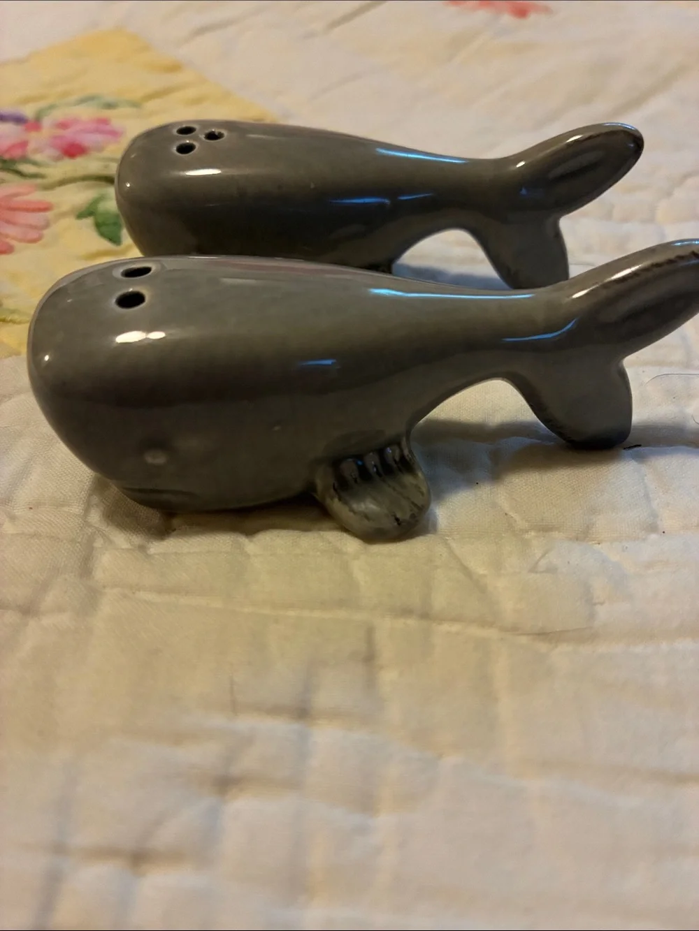 Ceramic Whale Salt & Pepper Shakers - Gray